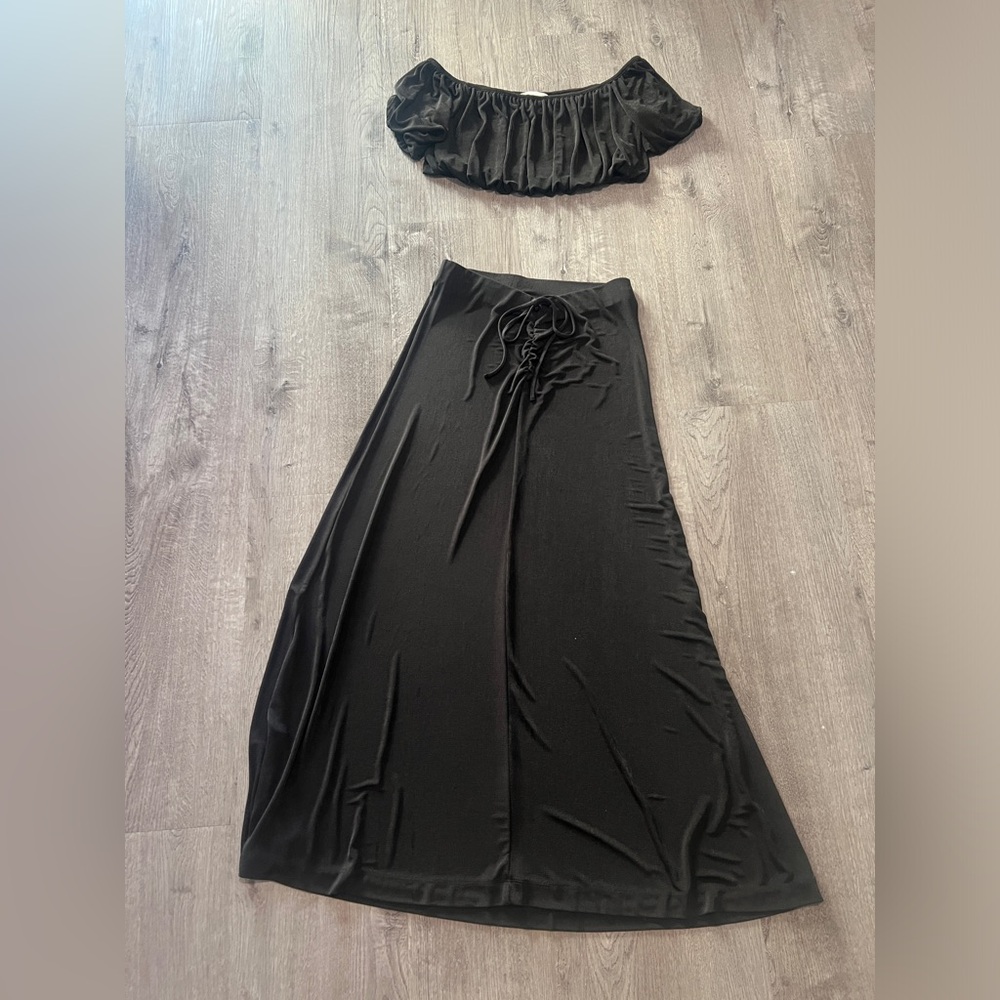 H&M Black Draped Crop Top and Matching Maxi Skirt New